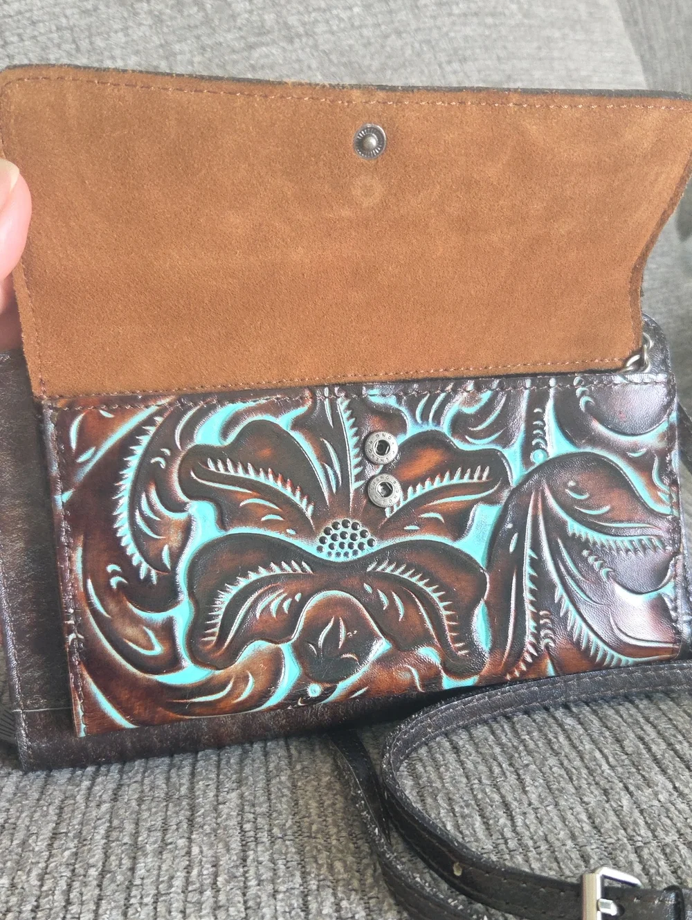 Patricia Nash Albarese Tooled Leather Turquoise Crossbody Bag